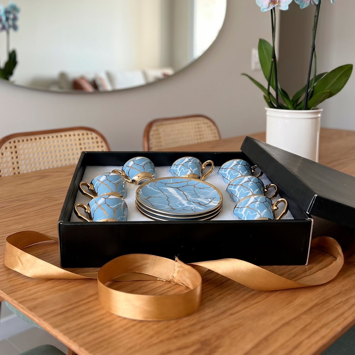 Conjunto Marble Azure 6 Peças Porcelana Mármore Azul