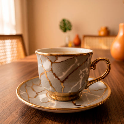 Conjunto Marble Grey 6 Peças Porcelana Mármore Cinza