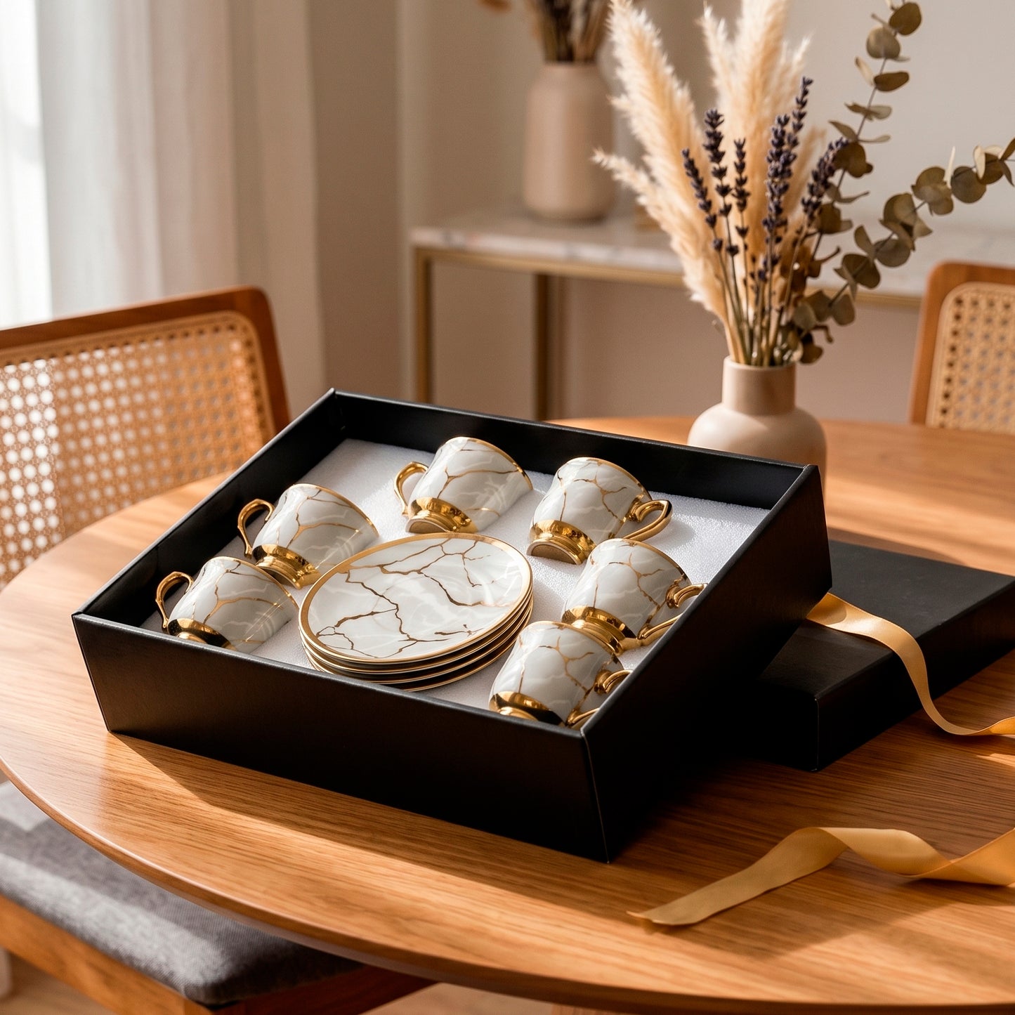 Conjunto Marble Grey 6 Peças Porcelana Mármore Cinza