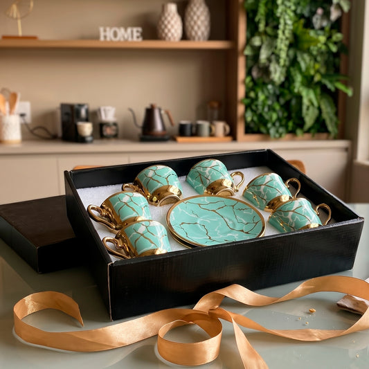 Conjunto Marble Jade 6 Peças Porcelana Mármore Verde