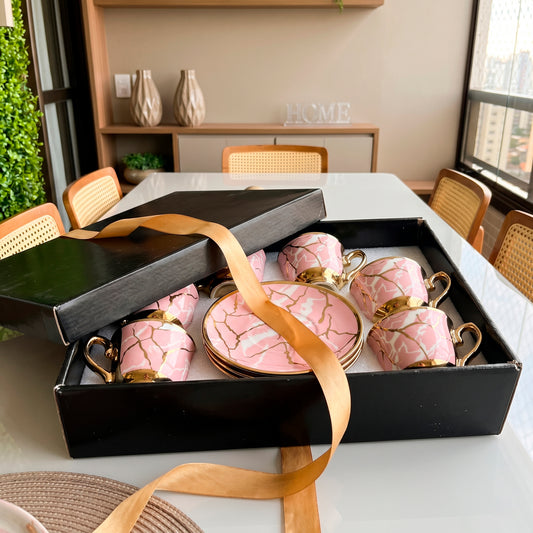 Conjunto Marble Rosé 6 Peças Porcelana Mármore Rosa