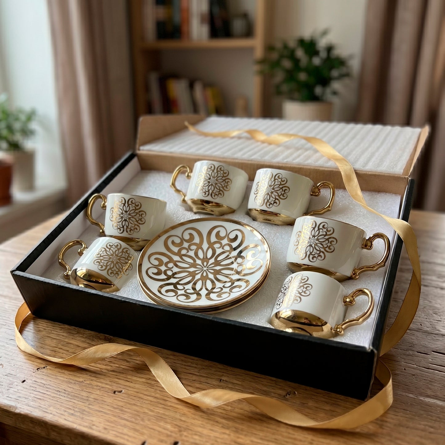 Conjunto Golden Leaves Porcelana Branca Folhagens